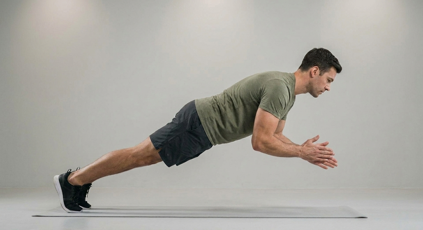 Athlete performing a clap push-up with both hands off the floor mid-clap