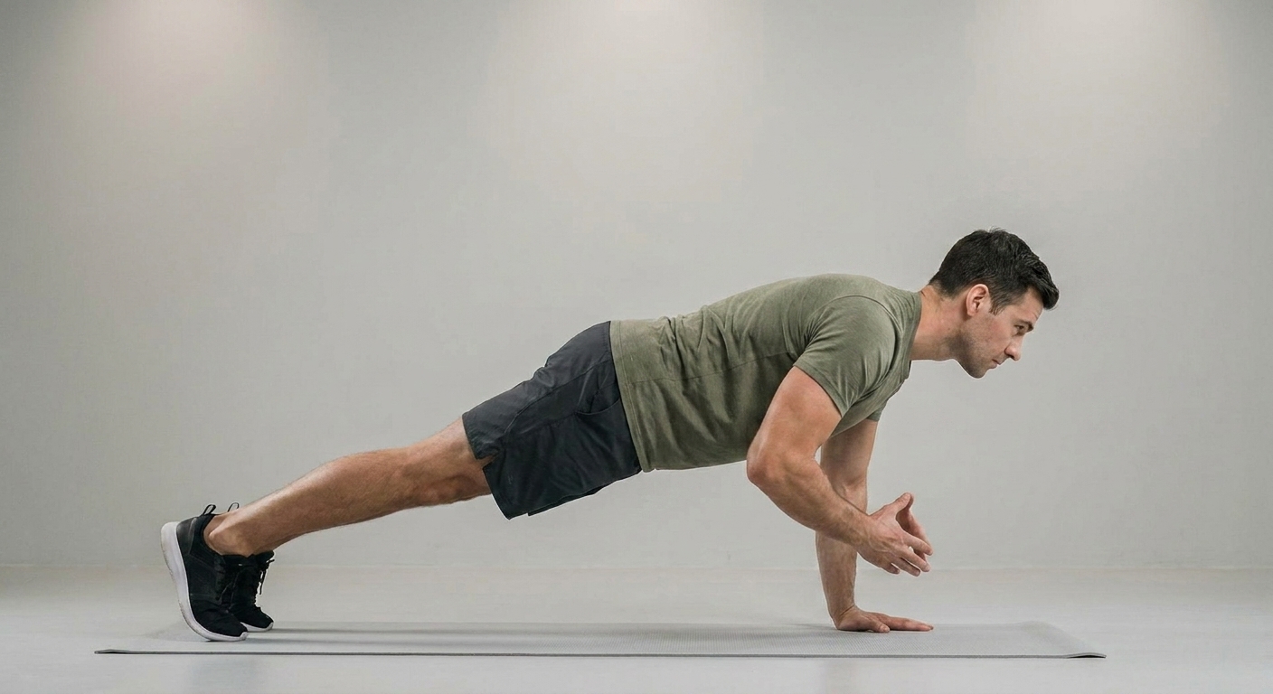 A person performing a diamond push-up with hands close together forming a diamond shape under the chest