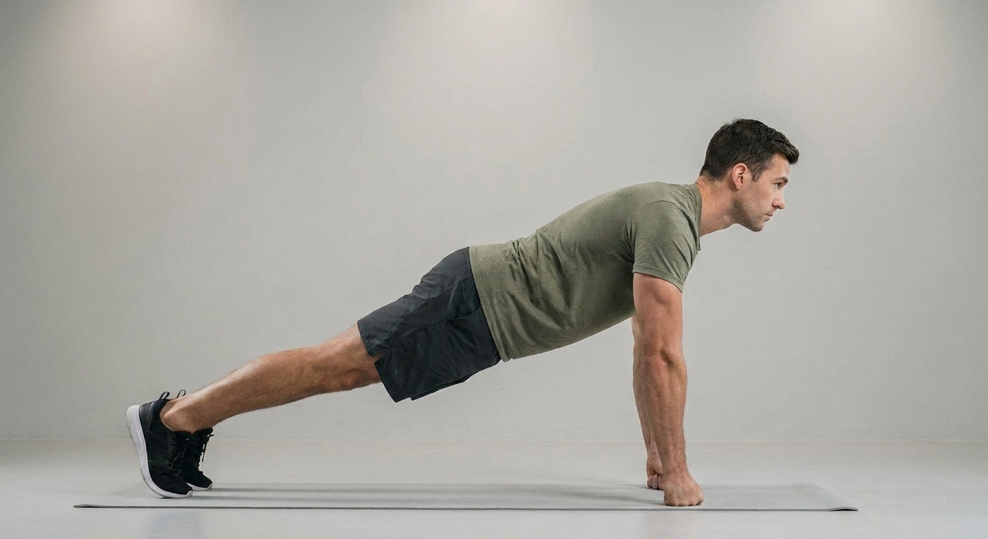 Athlete performing a knuckle push-up with fists on a mat and wrists straight in line with the forearms