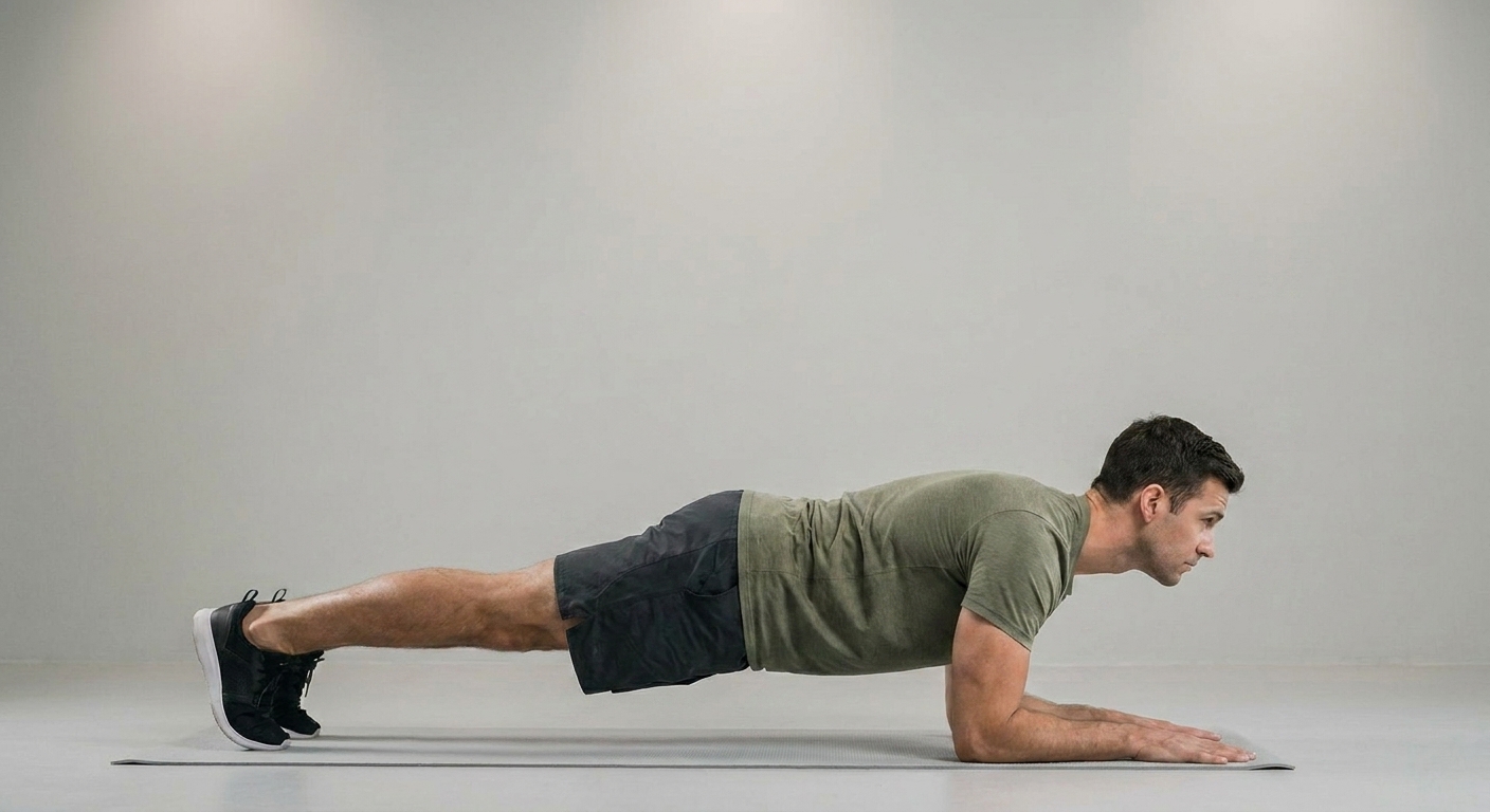 Person performing a sphinx push-up, pressing from forearms up to straight arms