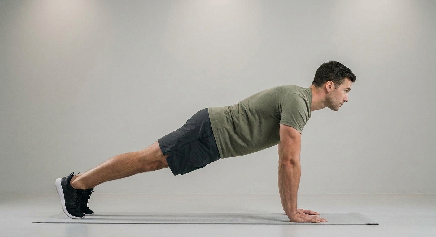 A person doing a wide-grip push-up with hands placed wider than shoulder width